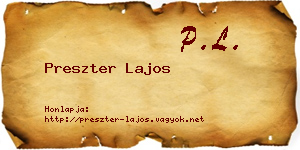 Preszter Lajos névjegykártya